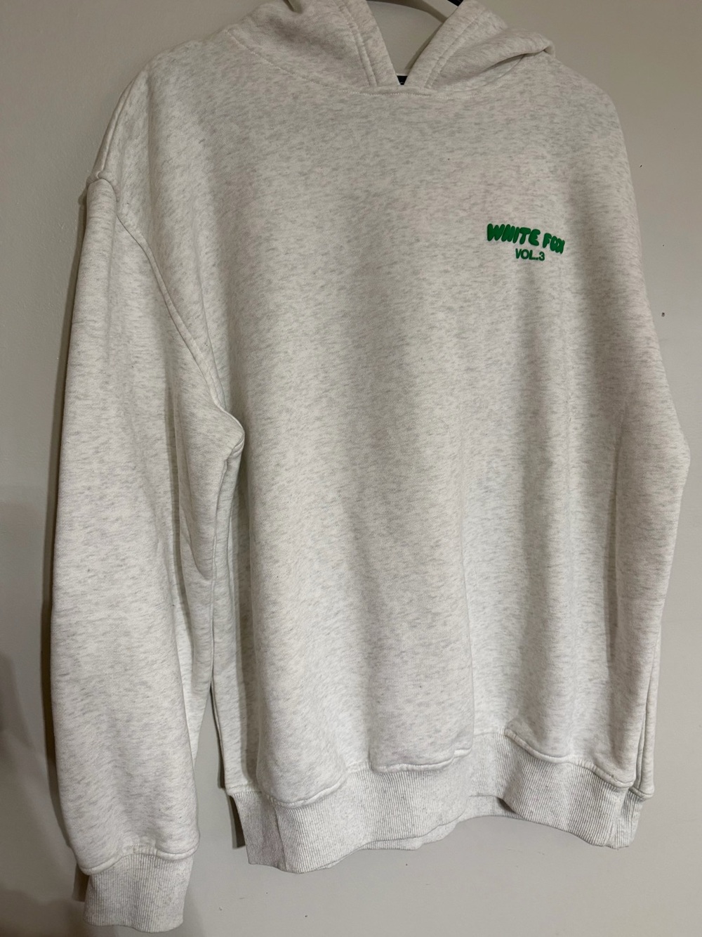 Unisex White Fox Light Gray Hoodie Sweatshirt with Green Embroidered Logo